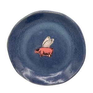 Handmade Ceramic Flying Pig Plate | Trinket Catch All Dish